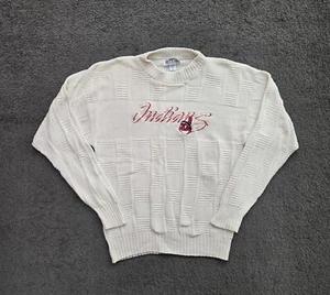 Vintage Cleveland Indians Sweater Men's Large White Knit Embroidered Chief Wahoo - Picture 1 of 12