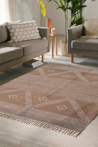 Brown Cotton Area Rug Geometrical Moroccan Dhurrie Custom Size Rug Home Decor - Picture 1 of 11
