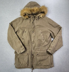 VTG American Eagle Coat Mens Small Green Lined Full Zip Hooded Canvas Military - Picture 1 of 9