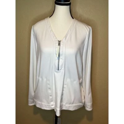 Athleta White Quarter Zip Shirt Casual Chic Layering Piece - Image 1 of 4