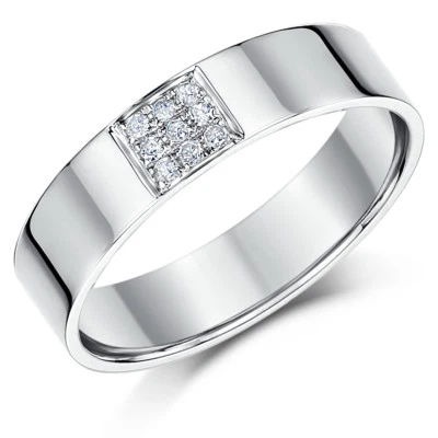 9ct White Gold Diamond Wedding Ring 5mm Flat Court Wedding Ring UK Hallmarked - Image 1 of 4