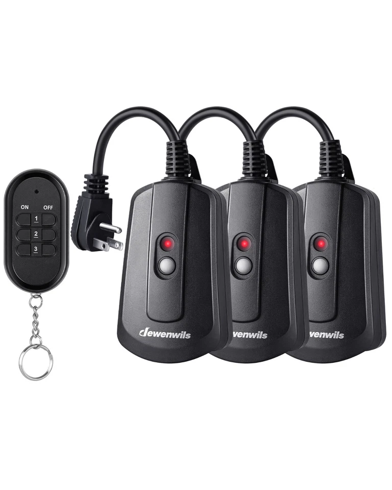 Dewenwils 3pack Outdoor Indoor Wireless Remote Control Outlet Waterproof Hrio13b