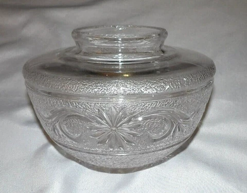 Vintage CLEAR Ceiling Light Glass Globe Shade w/Scroll Flower 6.5x5" w/3" Fitter Cover