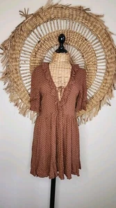Auguste Chocolate Brown Polka Dot Ruffle Faux Wrap Dress Size 8 - Picture 1 of 13