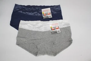 Nuevo juego de 2 WARNER'S sin problema de pellizcos ALGODÓN BOYSHORT AZUL GRIS M/6 - Imagen 1 de 4