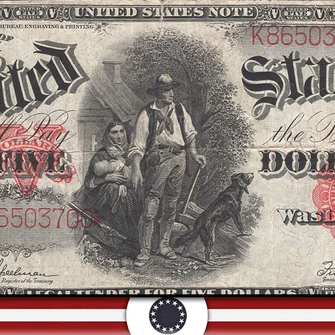 1907 $5 LEGAL TENDER *WOODCHOPPER* NOTE  Fr 91 K79848473 Cover