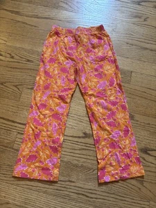 Lilly Pulitzer Girls Pants Orange/Pink Leaf Pattern Size 5 Flowy Leg Stretchy - Picture 1 of 3