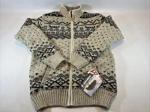 Waschsalon Nordic Thor Charm Zip Sweater Large Nepal Handmade Wool Fleece Jacket - Bild 1 von 13