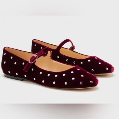 Marc Fisher NUEVO Eliza Granate Ciruela Terciopelo Tachonado Mary Jane Mujer Pisos Nuevo en Caja Foto 1 de 4