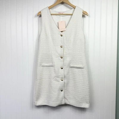 Mini vestido Bebop Boucle tweed tamanho XL creme tom dourado botões academia carreira novo com etiquetas - Imagem 1 de 4