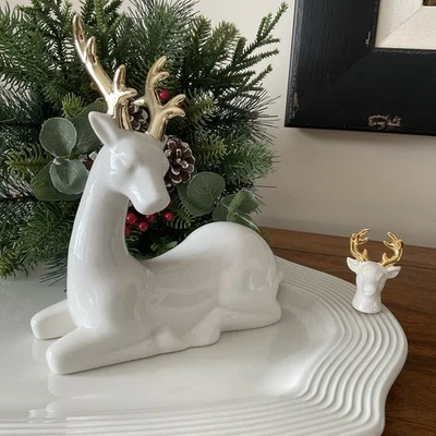 Mini y estatuilla Nora Fleming retirada A208 “Oh ciervo” blanco perla con astas doradas Foto 1 de 4