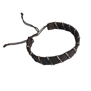 Brown Leather Braided Adjustable Bracelet Handmade Rustic Style Wristband Beach - Picture 1 of 4
