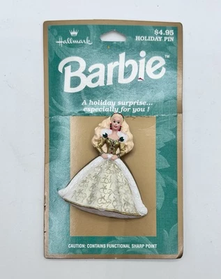 Vintage Hallmark 1996 Holiday Christmas Barbie Gold Dress Pin Brooch - Image 1 of 4