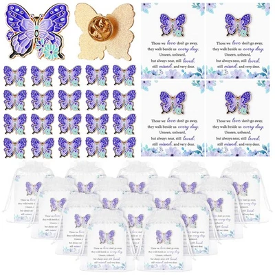 Juego de favores funerarios para invitados broches mariposa con bolsas y tarjetas celebridades... Foto 1 de 4