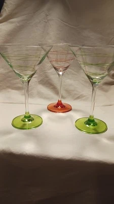 3 vasos Leonardo Martini 2 limas 1 naranja remolino vidrio 7" vástago transparente RARO EC Foto 1 de 4