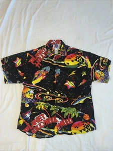 Camicia uomo vintage Jams World Planet Hollywood taglia M stampa all over rayon made in USA - Foto 1 di 10
