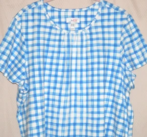 Denim & Co. Short Sleeve Stretch Knit Cotton/Spandex Top Sz 2X Blue/White Check - Picture 1 of 9