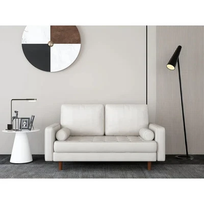 Sofá loveseat de cuero con brazo cuadrado Mid-Century de 59" Foto 1 de 4