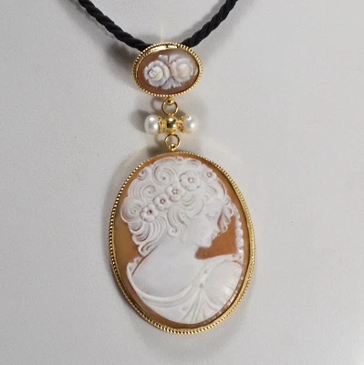 CIONDOLO  ARGENTO 925 DORATO CAMMEI SARDONICO VOLTO + LACCIO           AGDV 0237 - Immagine 1 di 3