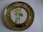 Vintage Brass Plate With Flower Picture In A Middle