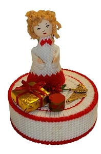 VTG HANDMADE PLASTIC KNIT CANVAS NEEDLEPOINT ANGEL CHRISTMAS MUSICAL BOX mis#3us - Picture 1 of 6