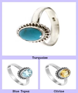 Joyería de piedras preciosas turquesa natural anillo de plata de ley 925 para niñas - Imagen 1 de 10