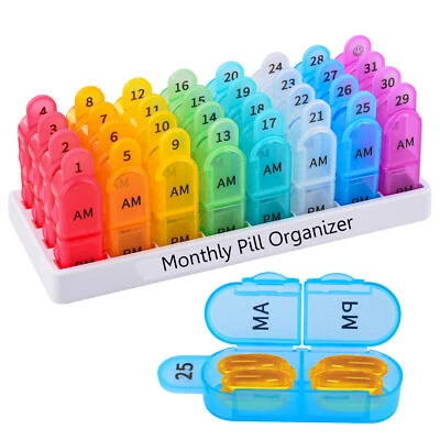 Monthly Pill Organizer Pill Case Pill Box Vitamin Container 2 Times a Day AM PM - Image 1 of 4