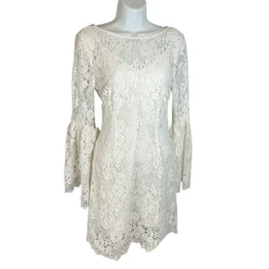 MARCIANO by GUESS Pearl White Saffron Dress Lace S 4 NWT V-Back Bell Sleeve Mini - Picture 1 of 17