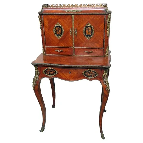Antique C1870s French Louis XVI Style Inlaid King Wood Ladies Writing Desk Cover