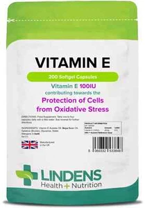 Vitamin E 100IU 200 Capsules protection of cells from oxidative stress Lindens - Picture 1 of 6