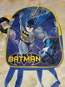 Boys Batman 10" Travel/Carry-On Blue, Black & Yellow Glitter Backpack - Picture 1 of 5