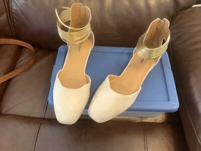 Comfortvie Dress Suede Shoes Like low Heels Gold Ankle Strap New - Image 1 of 2