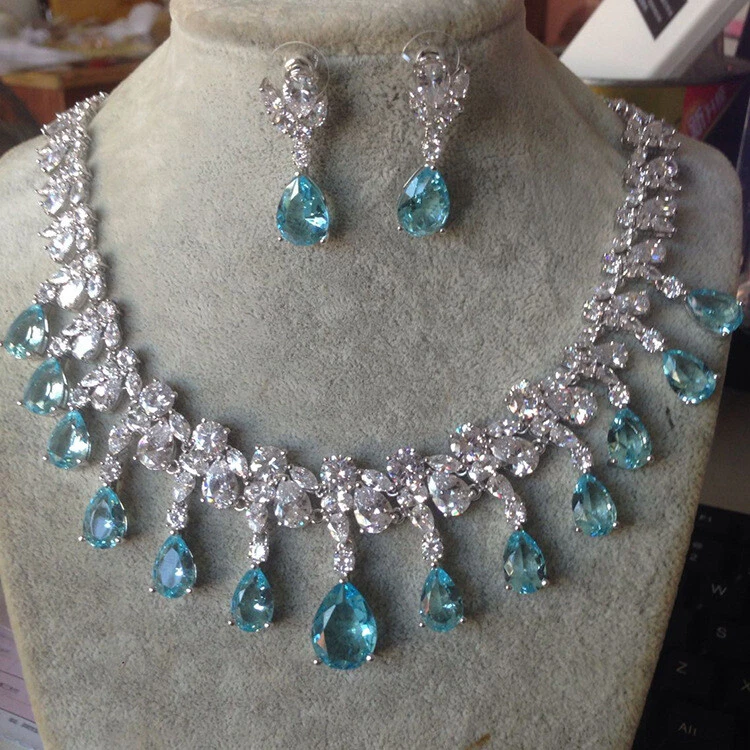 Pendientes collar de lujo de circonita cúbica circonita cúbica boda fiesta graduación 8 colores Foto 1 de 1