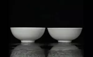 PAR ANTIGUO CUENCO DE PORCELANA ESMALTADO BLANCO CHINO CON MARCADO KANGXI (WX480) - Imagen 1 de 9