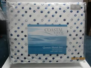 Set lenzuola queen Coastal Life modello blu/bianco 200 fili 100% cotone - Foto 1 di 2