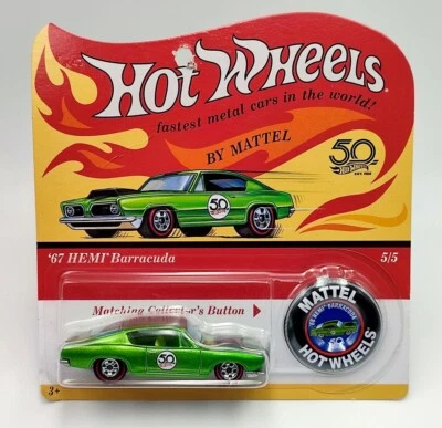 ★ HEMI BARRACUDA 1967 - HOT WHEELS 50th Anniversary + BADGE - 2018 - FTX88 - Photo 1/4