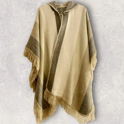 Soft & Cozy Alpaca Hand-knitted Poncho with Hood open style Imported S0000077 - Image 1 of 4