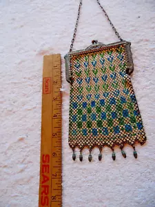 Antica borsa stile mandaliano flapper maglia smaltata art deco 1920 catena/metallo - Foto 1 di 8