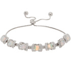 Qvc Sterling Silver Opal Gemstone Diamond Cut Adjustable Bracelet