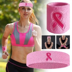 Sweatbands Sports Headband Wristbands Sweatbands Pink Ribbon Sweatband Set N2L9 - Picture 1 of 15