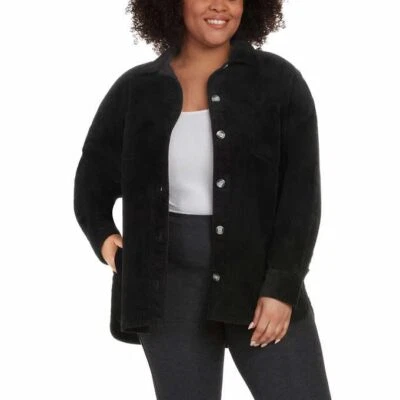 Matty M Ladies / Womens Corduroy Shirt Jacket Solid Black Large (BLACK buttons) - Image 1 of 4