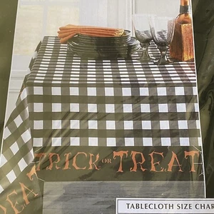 New Trick Or Treat 60x120 Inch Black & White Check Textured Tablecloth - Picture 1 of 5