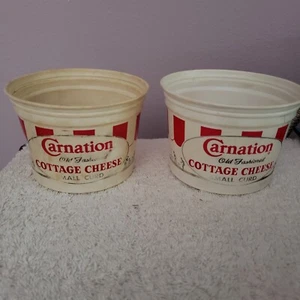 Vintage Plastic Carnation Cottage Cheese Containers - 2 - no lids - Picture 1 of 6