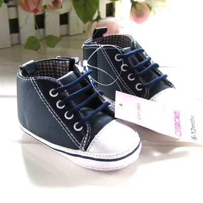 NEW Baby Boys Navy Blue or Brown Hi-tops Smart Sneaker Shoes 0-6-12-18 months - Image 1 of 4