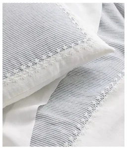 Serena & Lily Danbury lino bianco navy Euro Sham - Foto 1 di 7