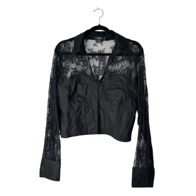Lulus Top Size XL Major Affection Black Lace Collared Cropped Bustier Whimsigoth - Photo 1/4