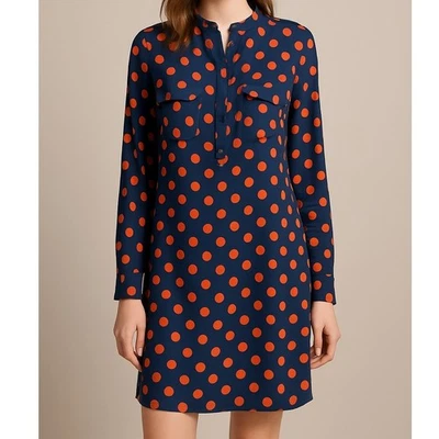 GAP Womens Medium Navy Orange Polka Dot Long Sleeve Mini Shirt Dress Lq - Image 1 of 4