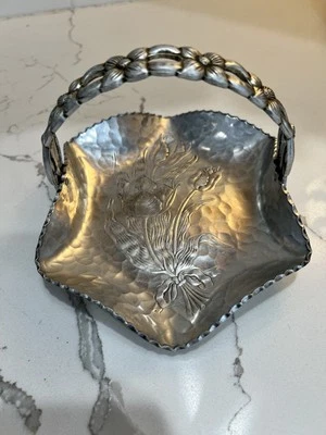 Aluminum Hammered Basket Floral Design Hand Wrought Creations Rodney Kent ￼ - Image 1 of 4