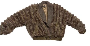 Vintage 80s Schjelde Leather ? Woven Fur ? Sleeve Bomber Jacket Small Green - Picture 1 of 16