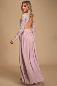 *RARE* Lulus Awaken My Love Dusty Lavender Long Sleeve Lace Maxi Dress (Size: S) - Picture 1 of 7